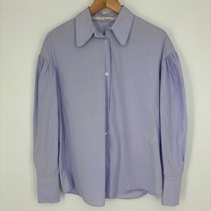 Tela Pasha Poplin Shirt Womens Size XS Lavender Puff Sleeve Cotton Button Down